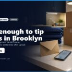 Image depicting a tipping envelope and keys on a countertop, with moving boxes and blankets in the background. The scene illustrates the process of tipping movers in Brooklyn, emphasizing the question of whether $20 is an adequate tip.