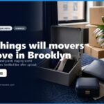 Alt text: Image showcasing a moving scene in Brooklyn with non-movable valuables, a potted plant, and organized packing materials. Text highlights what items movers will not transport. Contact information for Brooklyn Movers is also displayed.